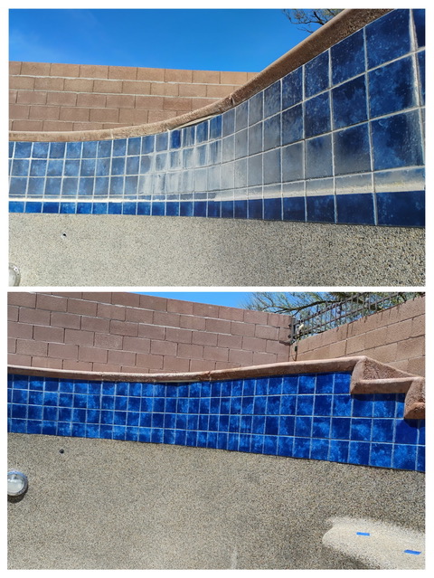 Blue waterline tile calcium removal before and after