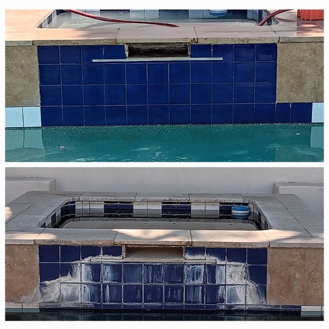 Spa fountain tile restoration before and after