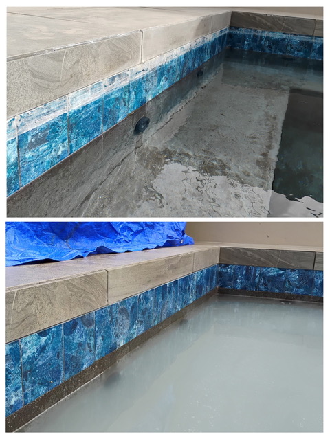 Spa interior chlorine wash before and after