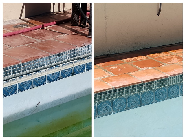Decorative waterline tile detail before and after